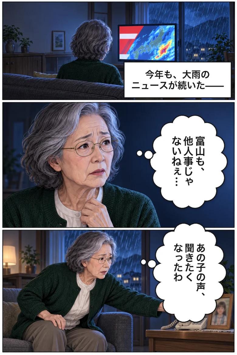 大雨のニュースを見て、富山も他人事じゃないと感じる母