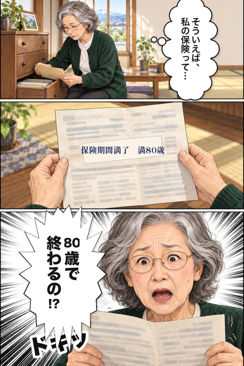 古い保険証券を見て、80歳で保障が終わることに気づき驚く母