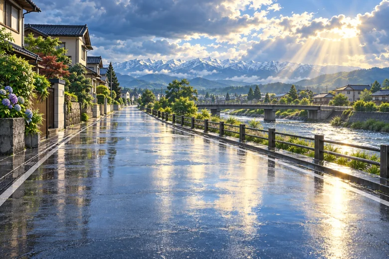 雨上がりの富山の町並み