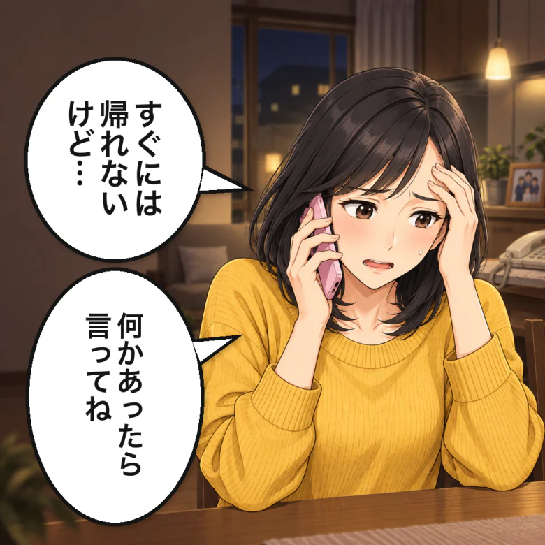 すぐには帰れないと申し訳なさそうな娘