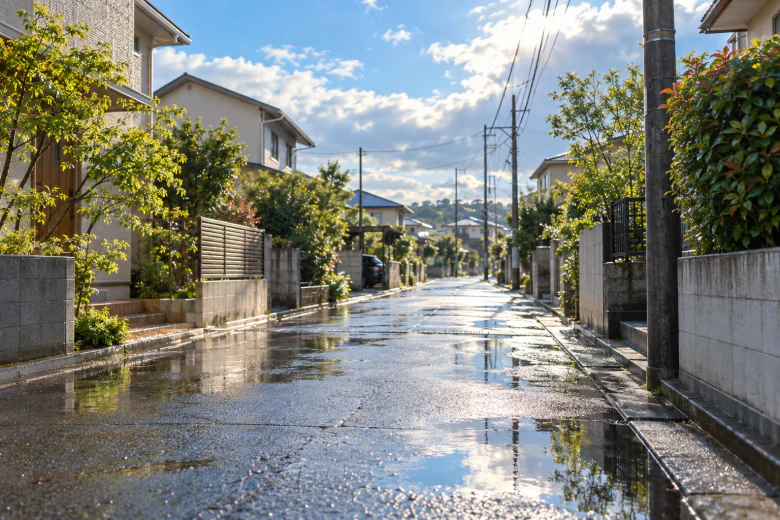 雨上がりの住宅街