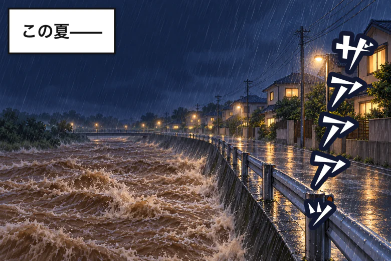 大雨の夜の住宅街