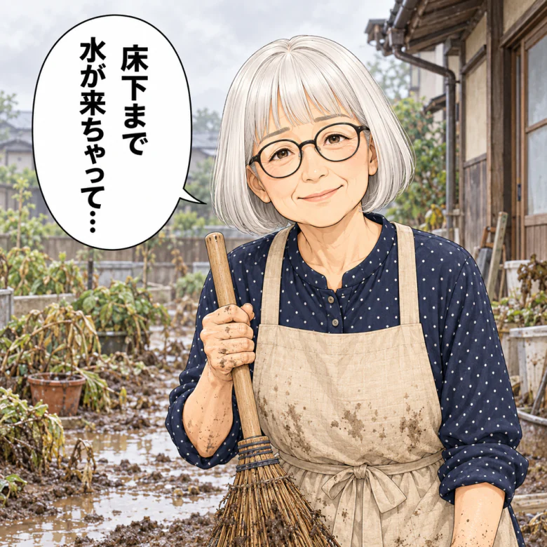 床下まで水が来たと話す友人