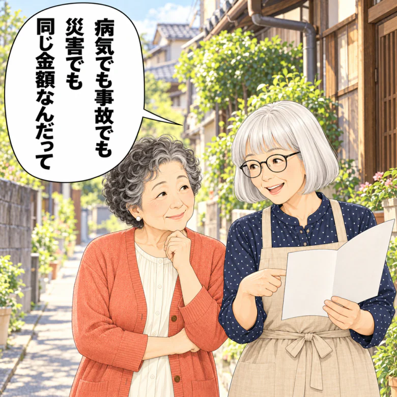 病気でも事故でも災害でも同じ金額と話す友人