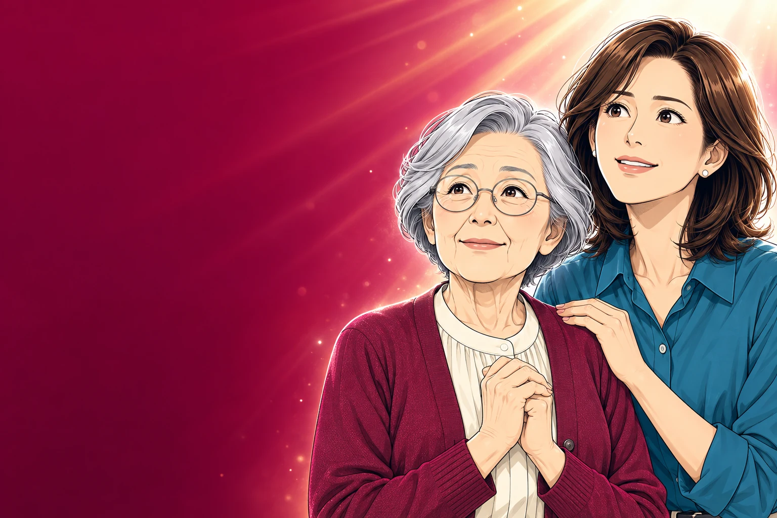 創作漫画の和子と娘の真紀が、一緒に備えを考えるイラスト。