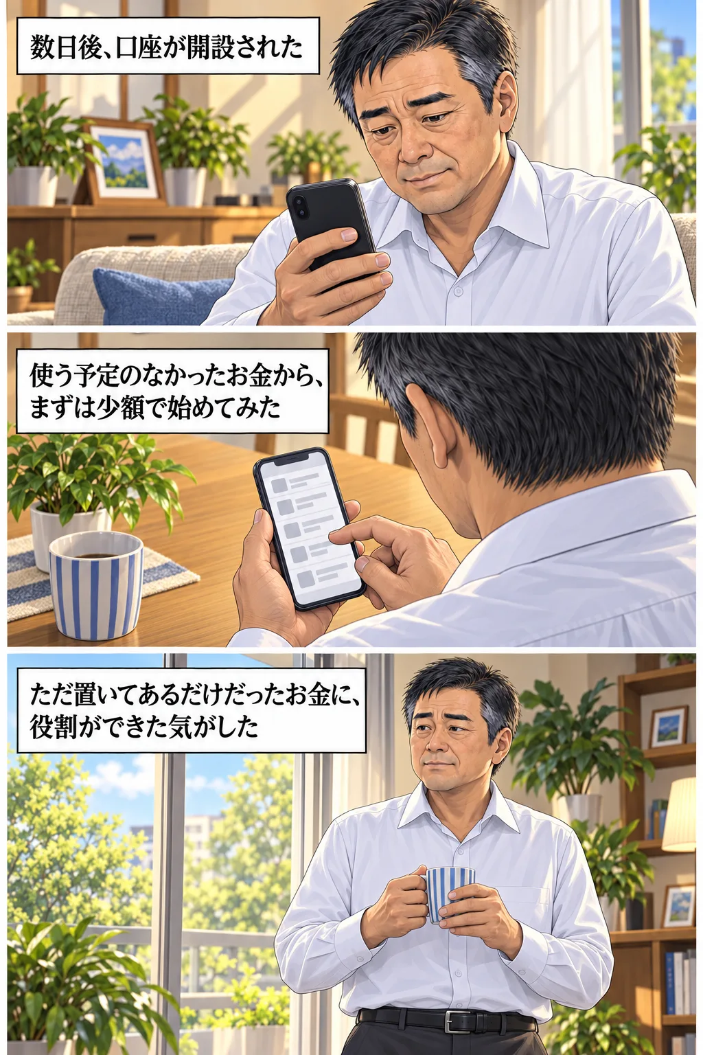 口座が開設され、余裕資金の一部から少額で始めた