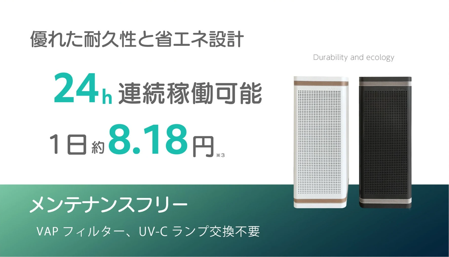 Dr.AiR UV-Cは24時間連続稼働・メンテナンスフリー