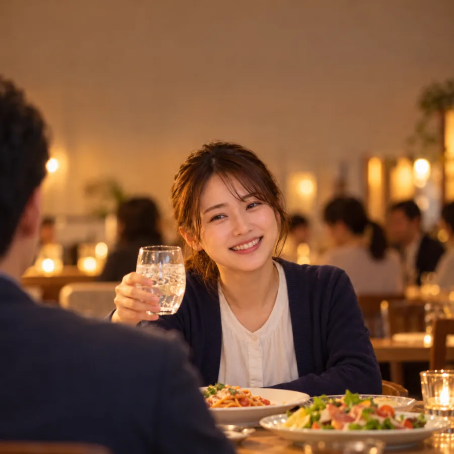 お店で乾杯する女性
