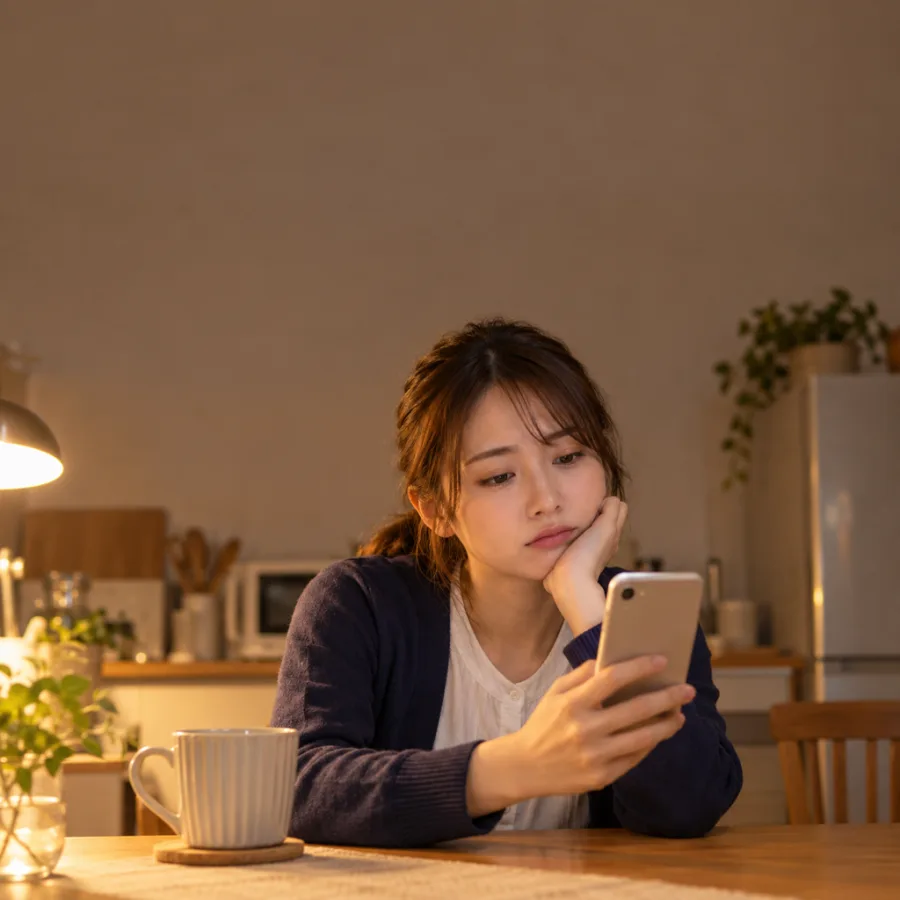 スマホのやり取りに疲れた女性